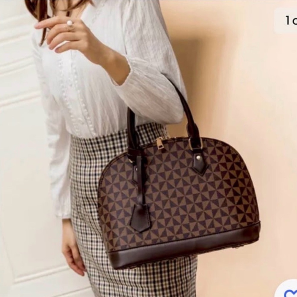 Geometric Pattern Brown Handbag NWT - image 1